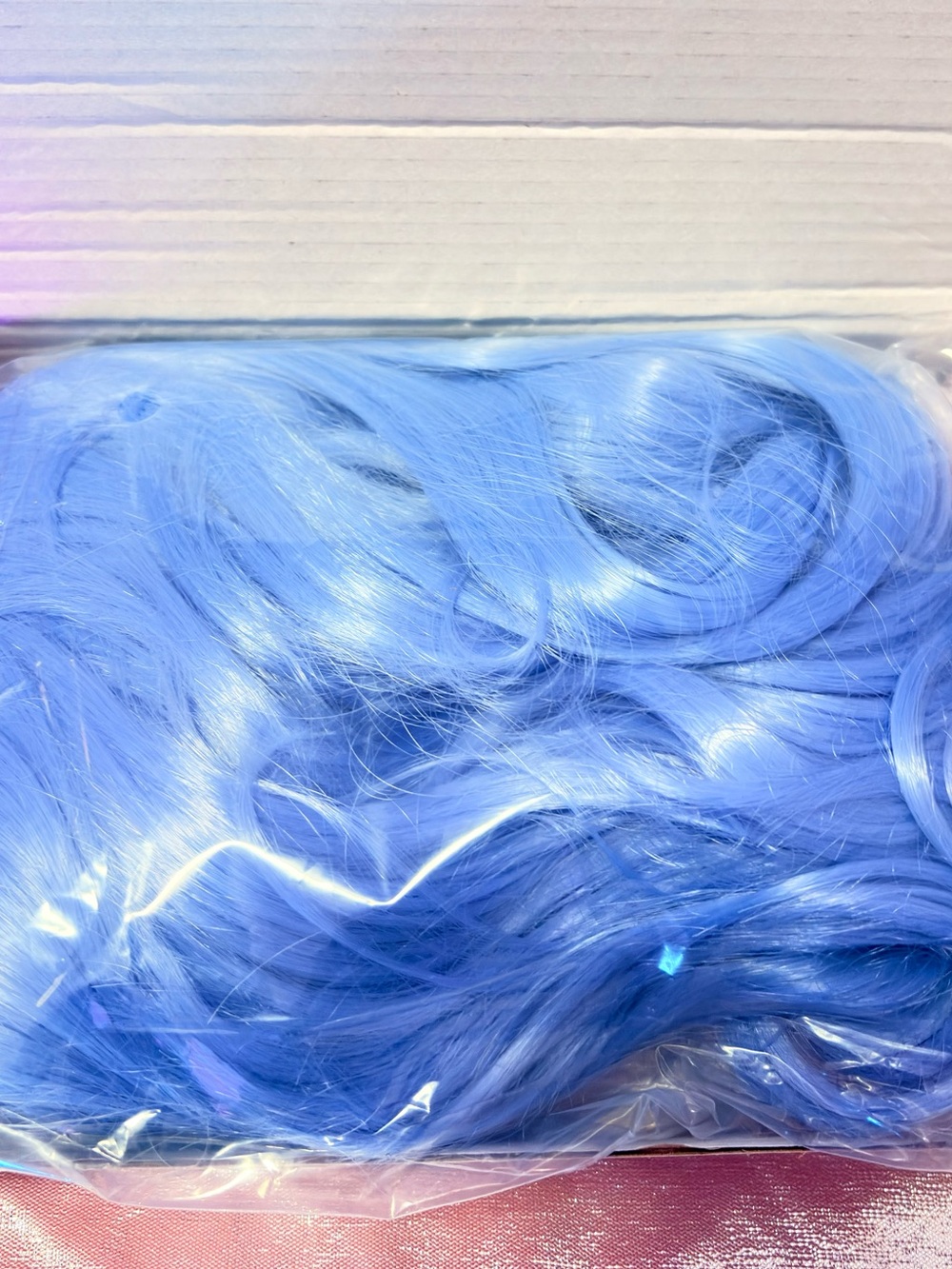 Light Blue Wavy Synthetic Wig with Bangs - Picture 4 of 4